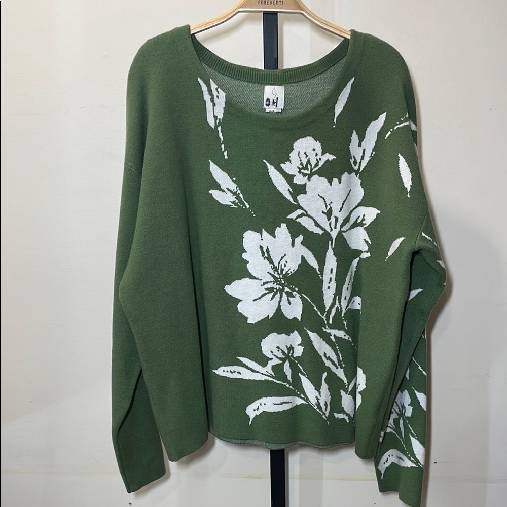 Joie Green Sweater with White Floral Design
